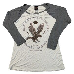 Harley Davidson Womens Raglan Shirt Large Eagle Riding Bikes and Raising Hell